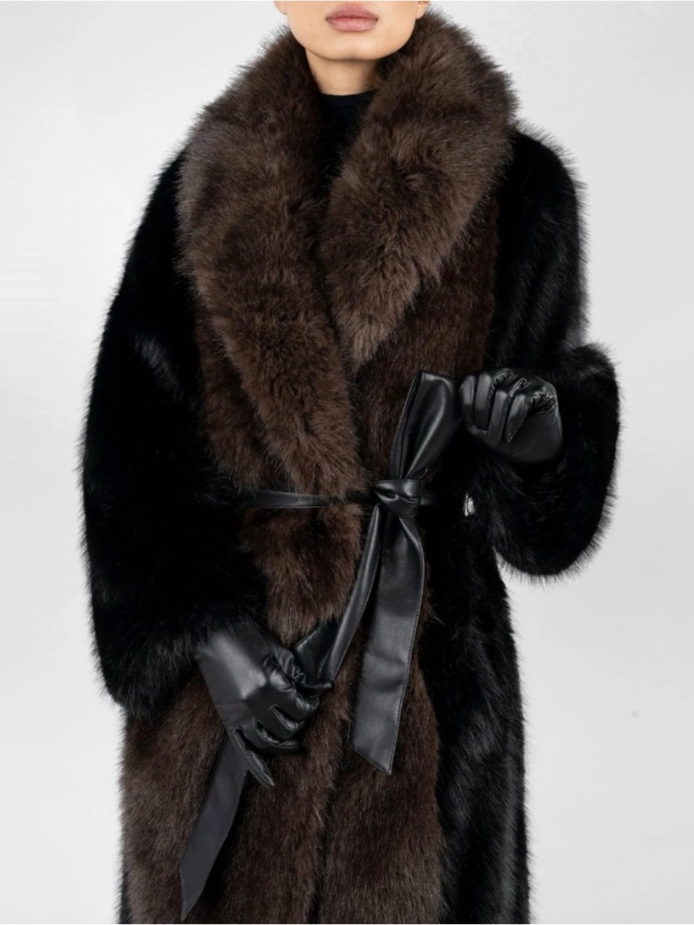 WeWoreWhat Brown and Black Long Teddy Coat orig price $585